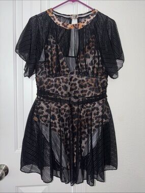 Leopard Print One-Piece Swimsuit Cover-Up in Black and Brown